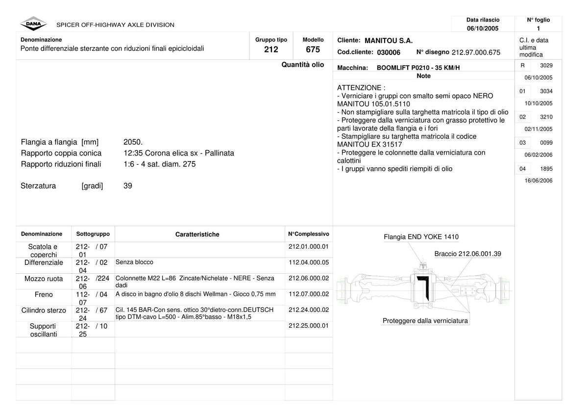 Dana Spicer 212/675 Steering Axle Parts Catalog for Manitou P0210 - 35 KM/H Telehandler (Manitou 31517) – sample page 1