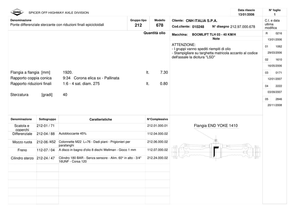 Dana Spicer 212/678 Steering Axle Parts Catalog for CNH TLH 03 - 40 KM/H Telehandler – sample page 1