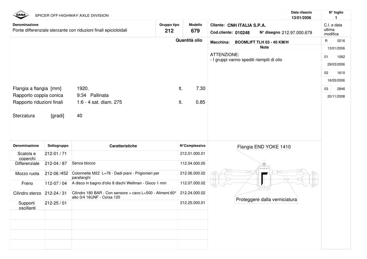 Dana Spicer 212/679 Steering Axle Parts Catalog for CNH TLH 03 - 40 KM/H Telehandler – sample page 1