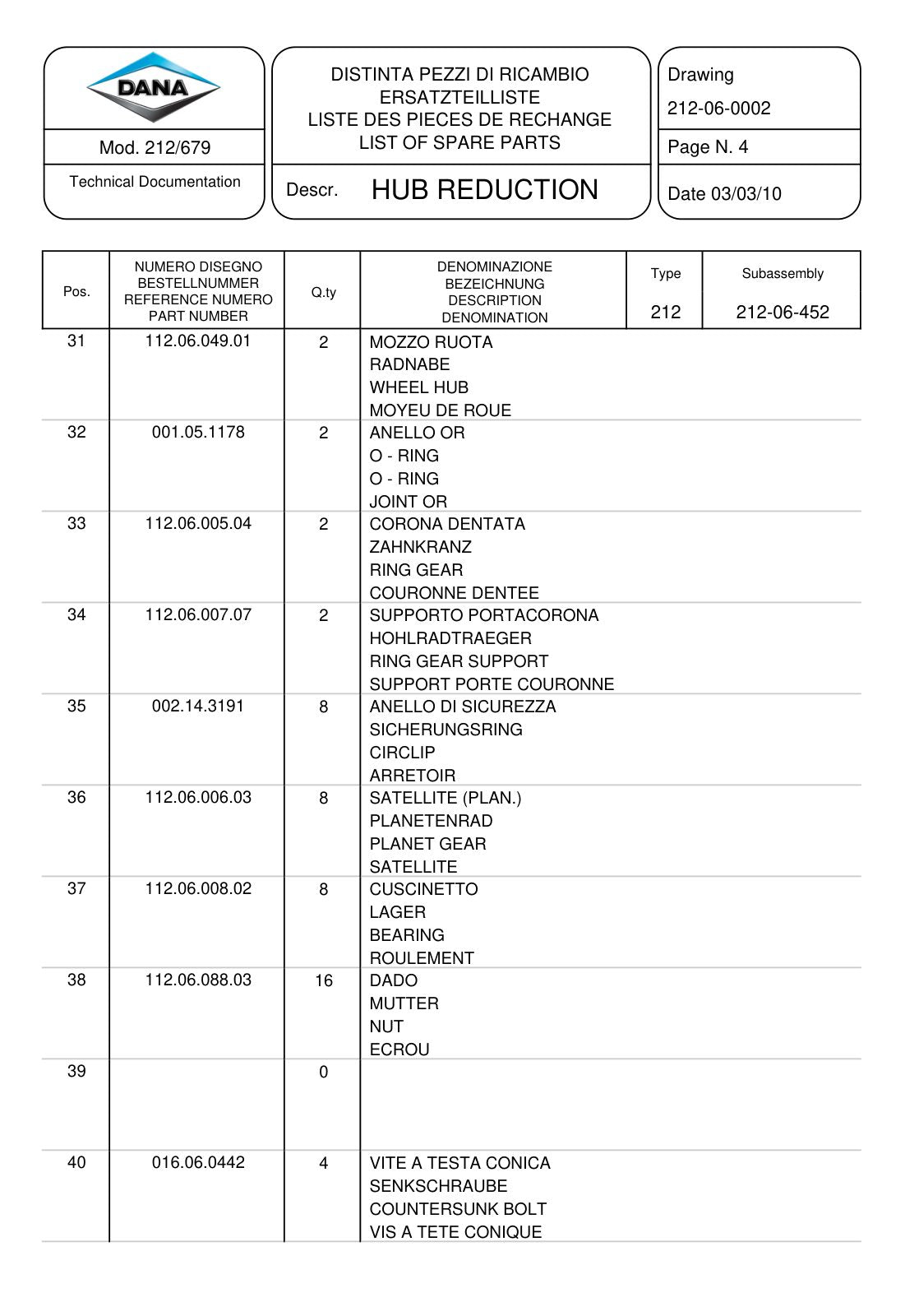 Dana Spicer 212/679 Steering Axle Parts Catalog for CNH TLH 03 - 40 KM/H Telehandler – sample page 3