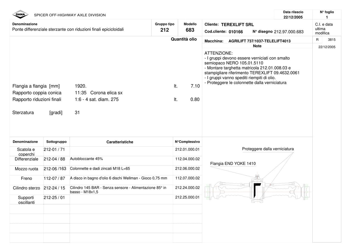 Dana Spicer 212/683 Steering Axle Parts Catalog for Terex AGRILIFT 737/1037-4013 Telehandler – sample page 1