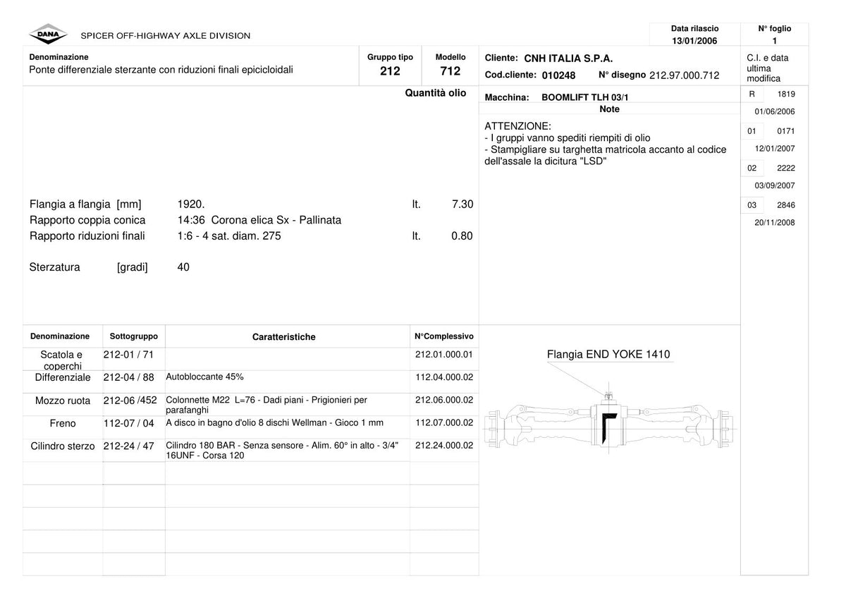 Dana Spicer 212/712 Steering Axle Parts Catalog for CNH TLH 03/1 Telehandler – sample page 1