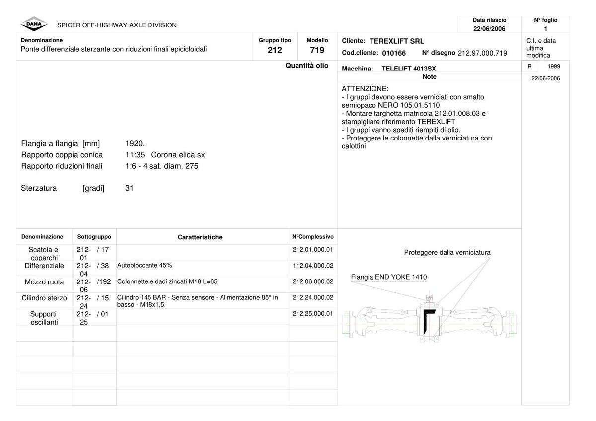 Dana Spicer 212/719 Steering Axle Parts Catalog for Terex 4013SX Telehandler – sample page 1