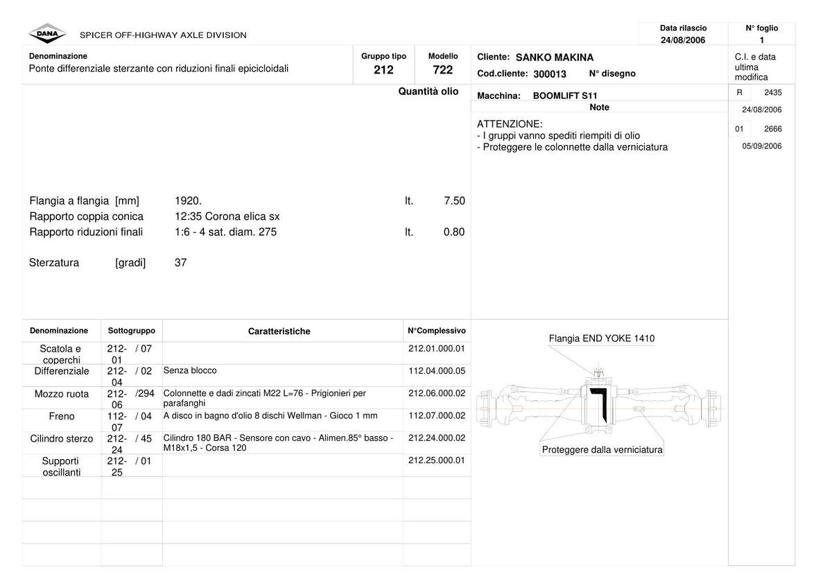 Dana Spicer 212/722 Steering Axle Parts Catalog for Sanko MST S11 Telehandler – sample page 1