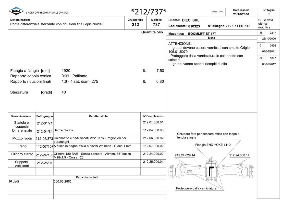 Dana Spicer 212/737 Steering Axle Parts Catalog for Dieci ET 177 Telehandler – sample page 1