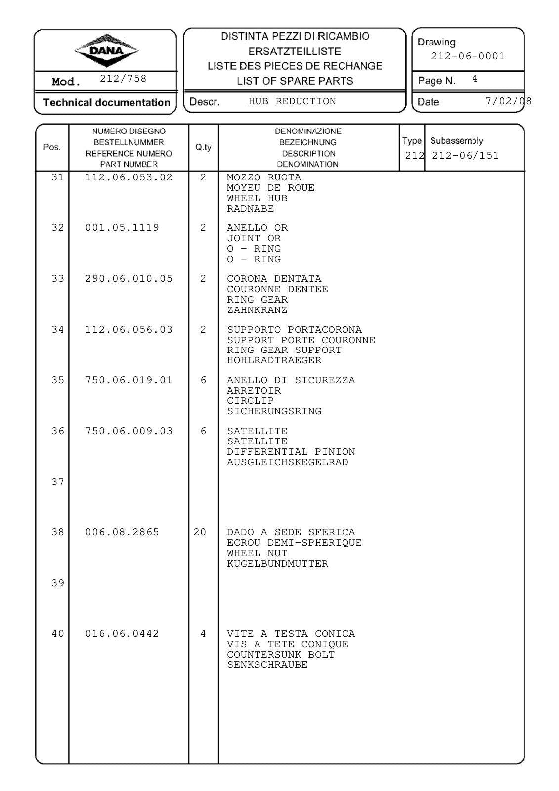 Dana Spicer 212/758 Steering Axle Parts Catalog for Dieci ET153-ET154-ET178 Telehandler – sample page 2
