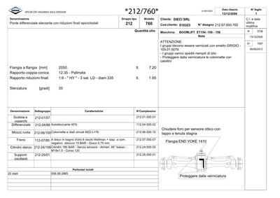 Dana Spicer 212/760 Steering Axle Parts Catalog for Dieci ET154 -156 - 158 Telehandler – sample page 1