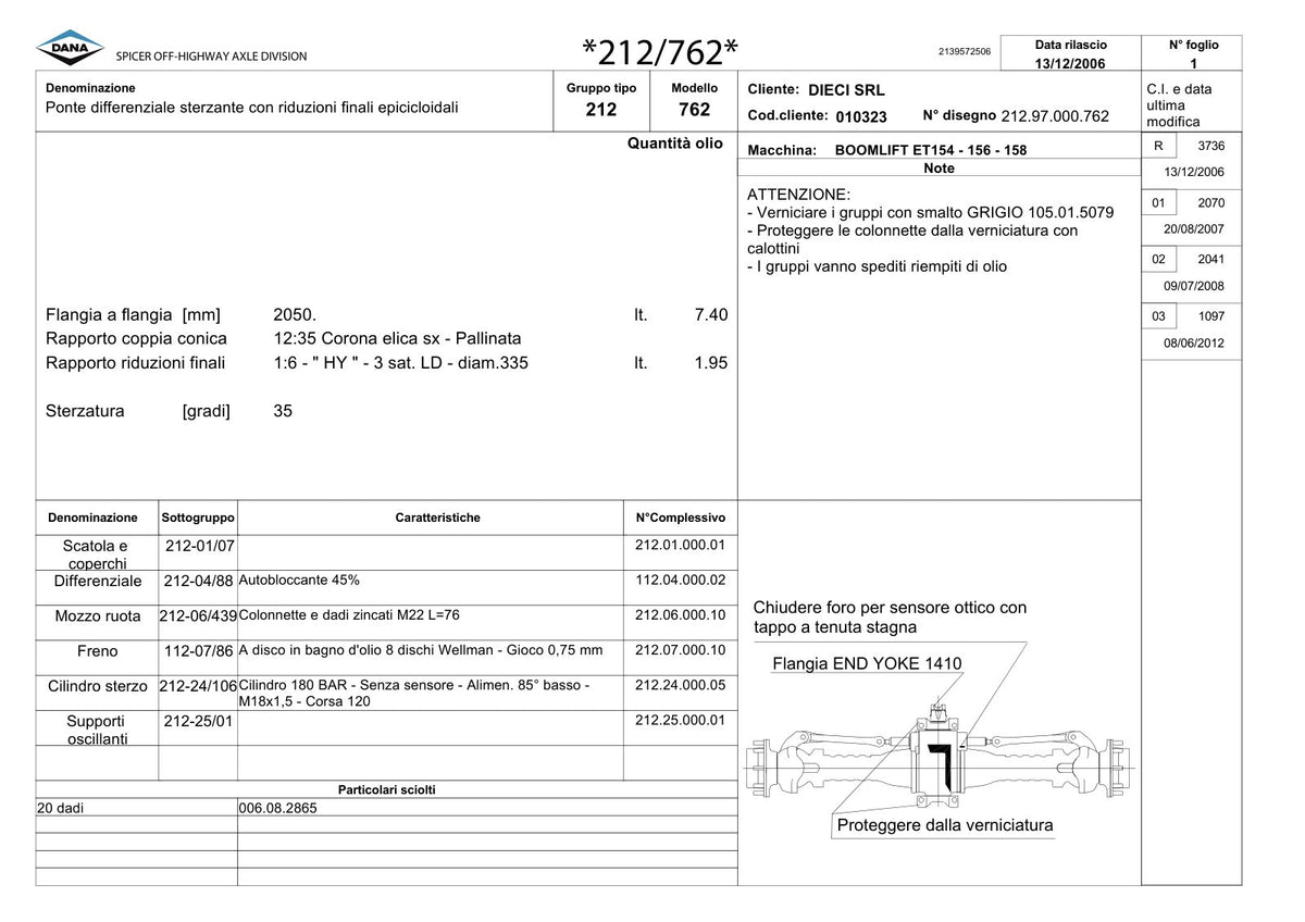 Dana Spicer 212/762 Steering Axle Parts Catalog for Dieci ET154 - 156 - 158 Telehandler – sample page 1