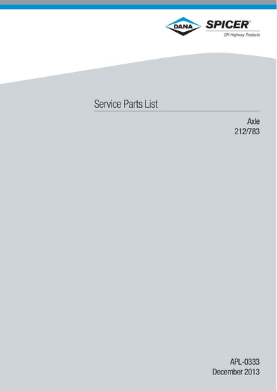 Dana Spicer 212/783 Steering Axle Parts Catalog for CNH TLH 03 Telehandler – cover