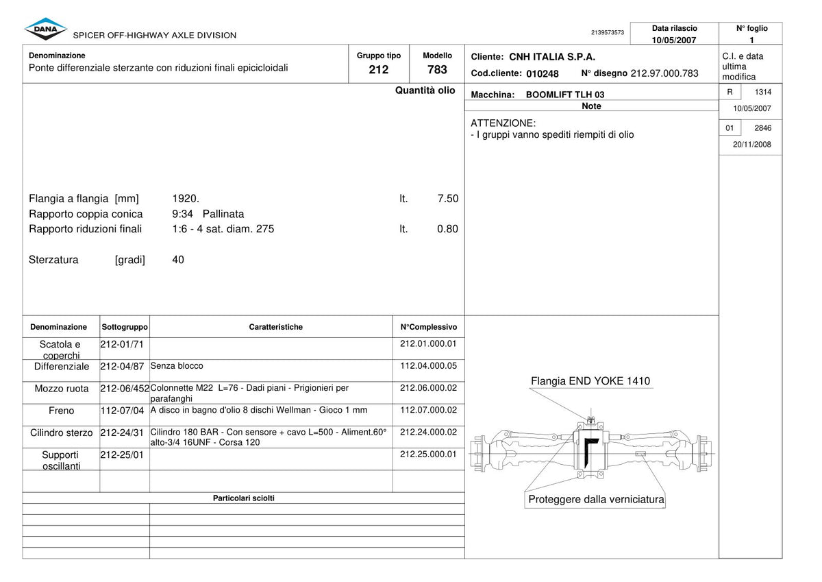 Dana Spicer 212/783 Steering Axle Parts Catalog for CNH TLH 03 Telehandler – sample page 1