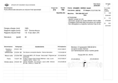 Dana Spicer 212/790 Steering Axle Parts Catalog for Kramer 3006-3207-4107 Telehandler – sample page 1