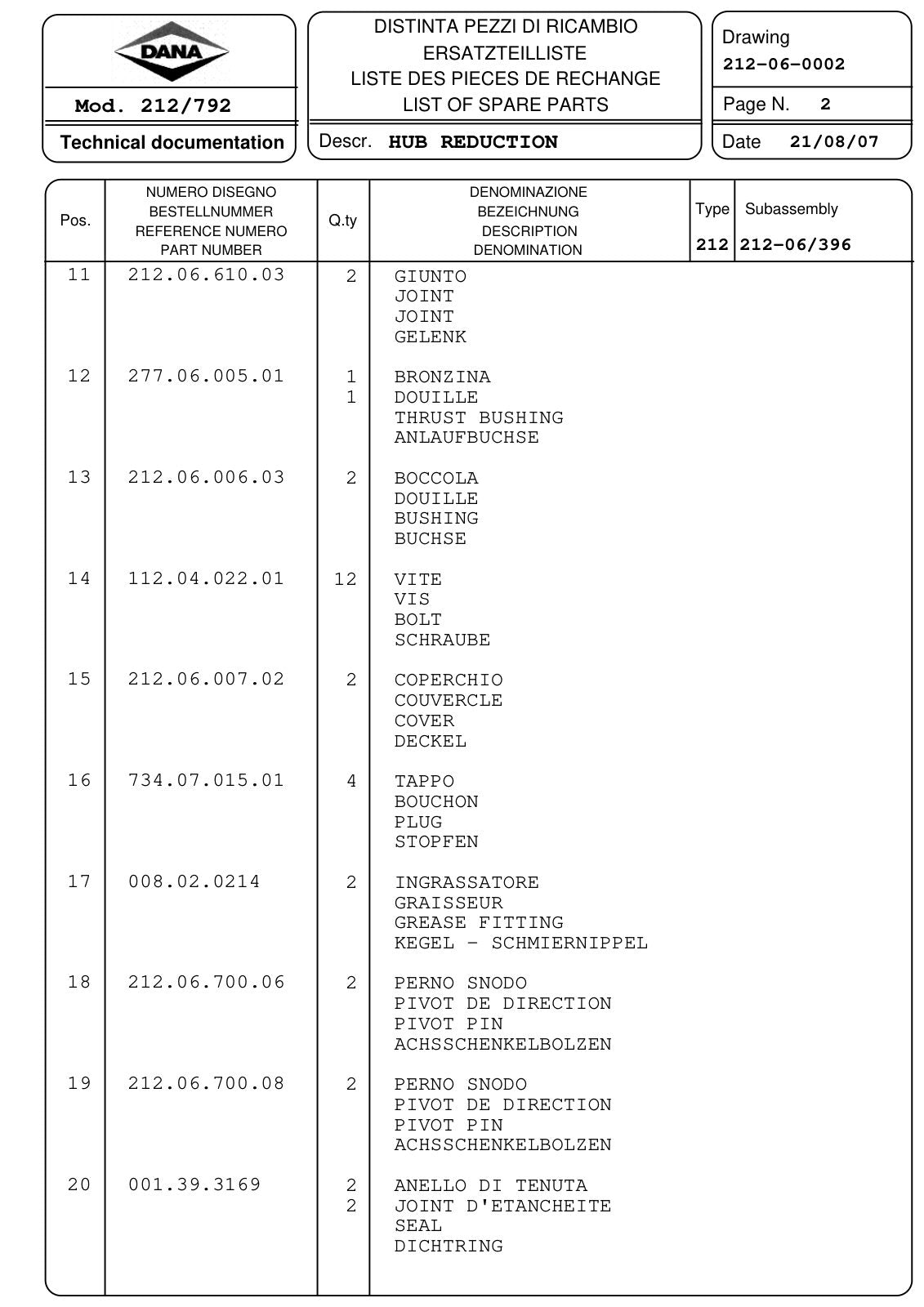 Dana Spicer 212/792 Steering Axle Parts Catalog for Kramer 3006-3207-4107 Telehandler – sample page 2