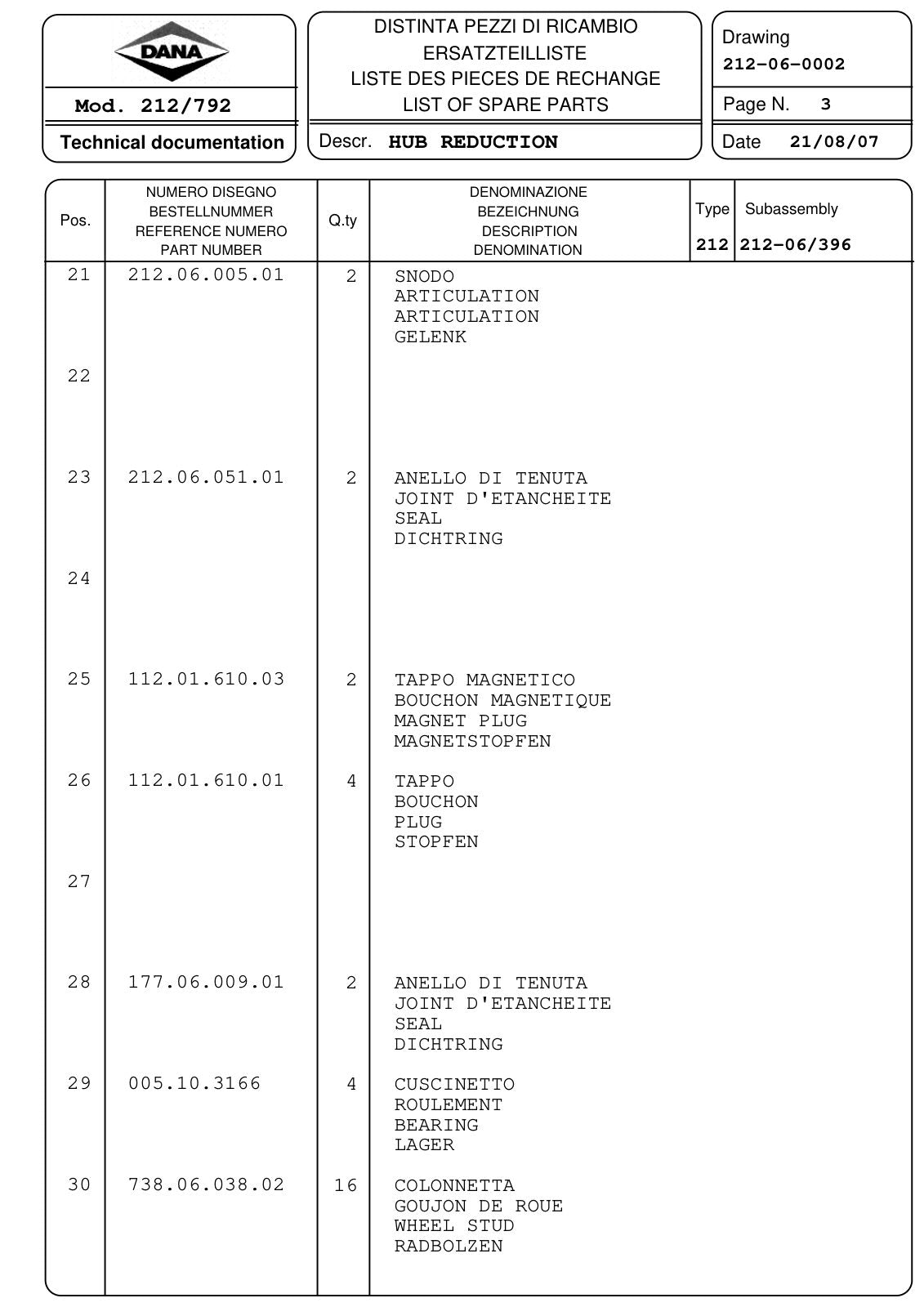 Dana Spicer 212/792 Steering Axle Parts Catalog for Kramer 3006-3207-4107 Telehandler – sample page 3