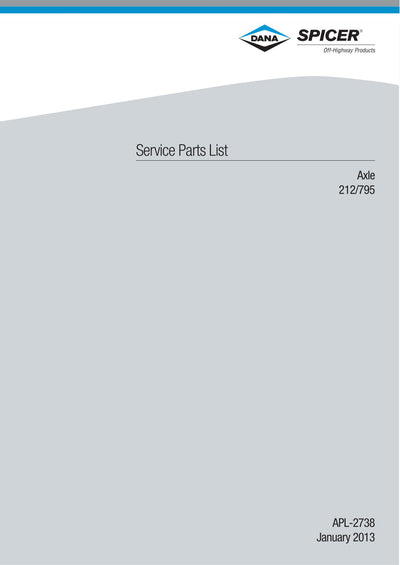 Dana Spicer 212/795 Steering Axle Parts Catalog for Kramer 3006-3207-4107 Telehandler – cover