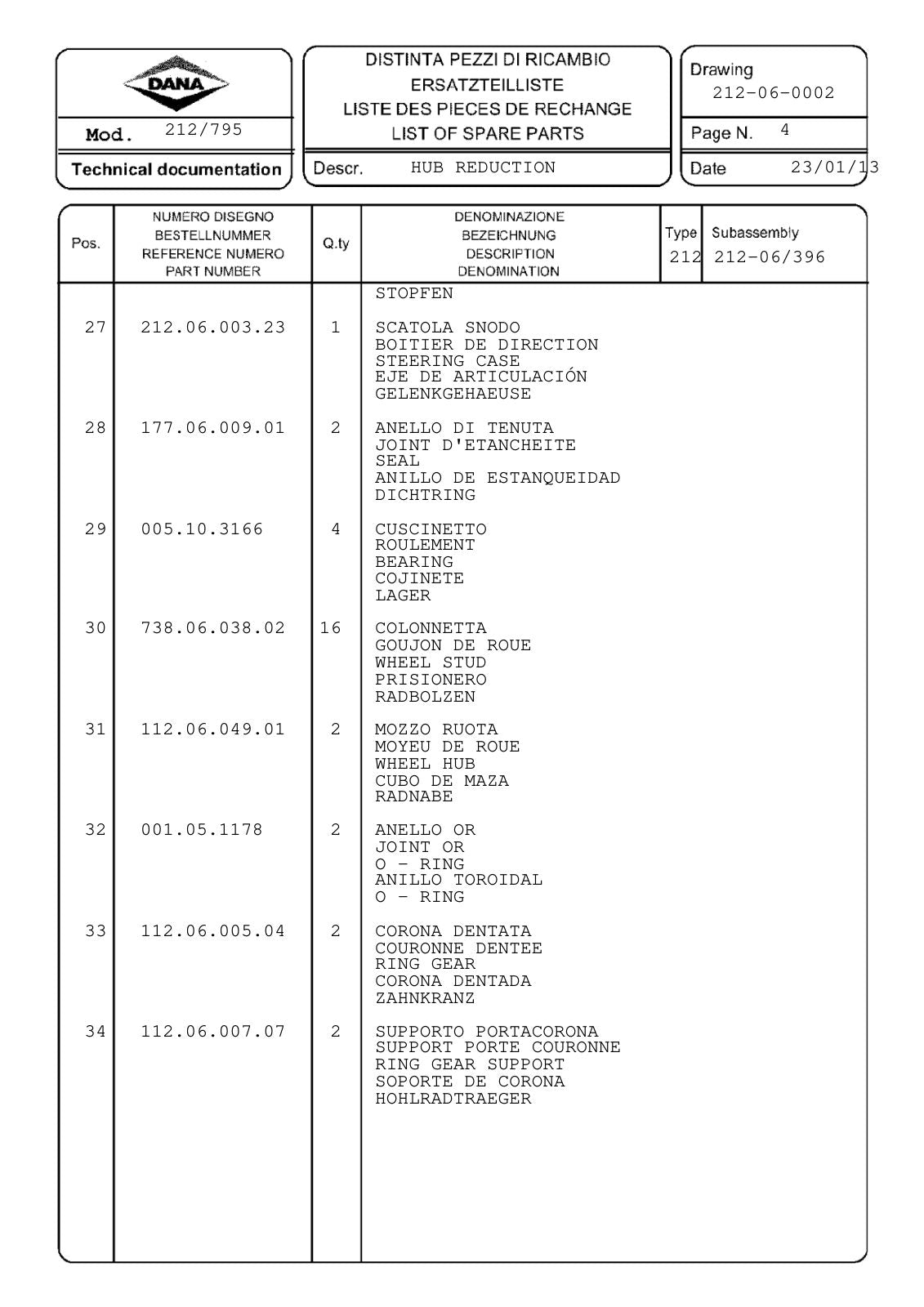 Dana Spicer 212/795 Steering Axle Parts Catalog for Kramer 3006-3207-4107 Telehandler – sample page 2