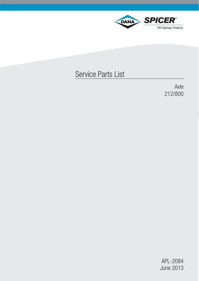 Dana Spicer 212/800 Steering Axle Parts Catalog for A527 Telehandler – cover