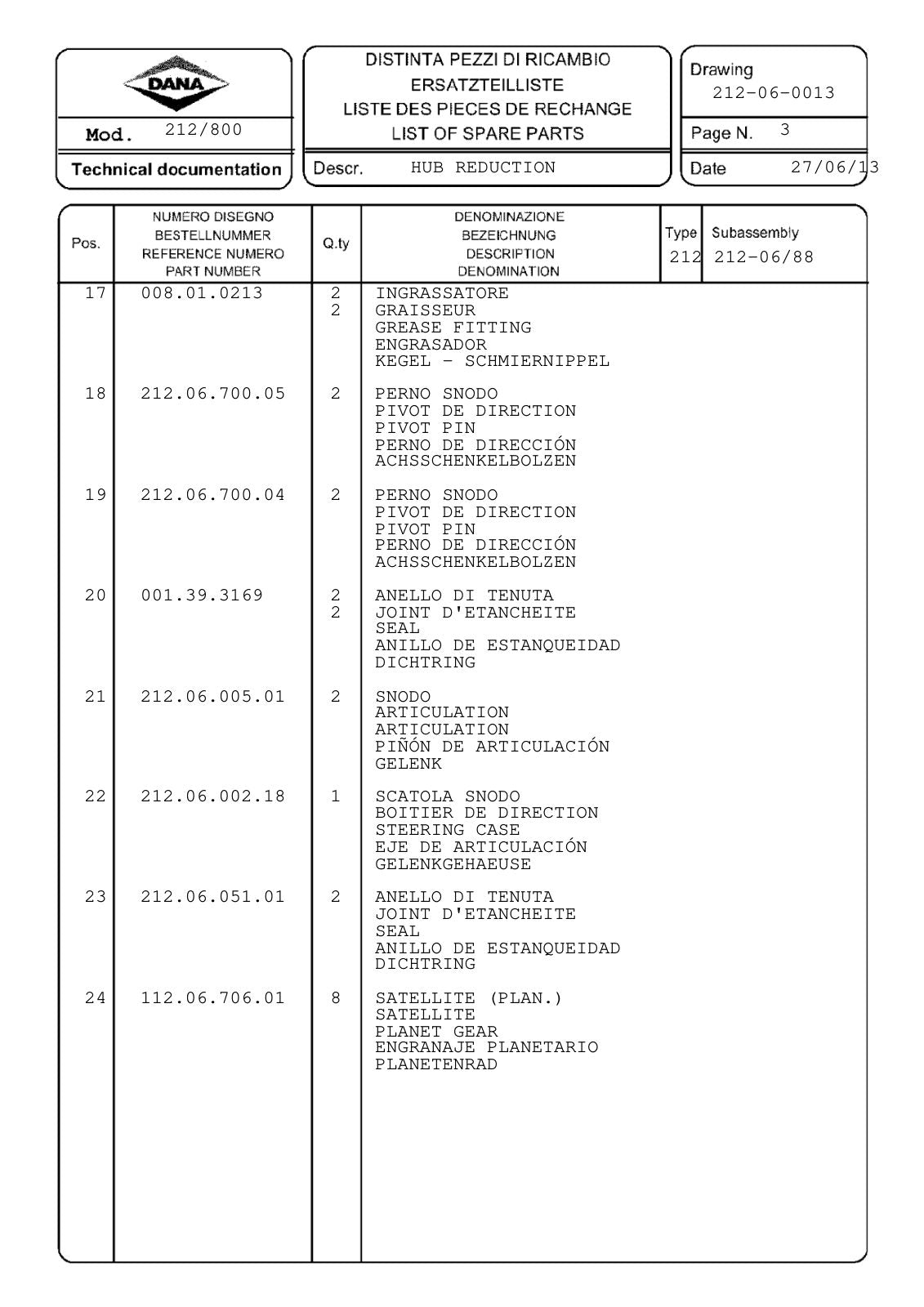 Dana Spicer 212/800 Steering Axle Parts Catalog for A527 Telehandler – sample page 3