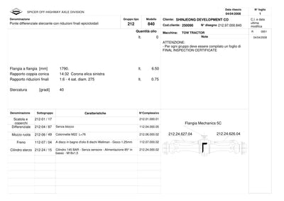 Dana Spicer 212/840 Steering Axle Parts Catalog for Shinjeong Tractor – sample page 1