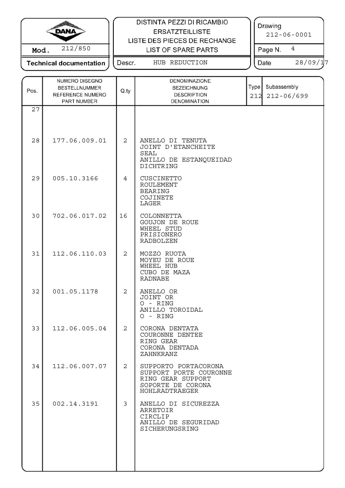 Dana Spicer 212/850 Steering Axle Parts Catalog for Agri-Tel 270 Telehandler – sample page 2