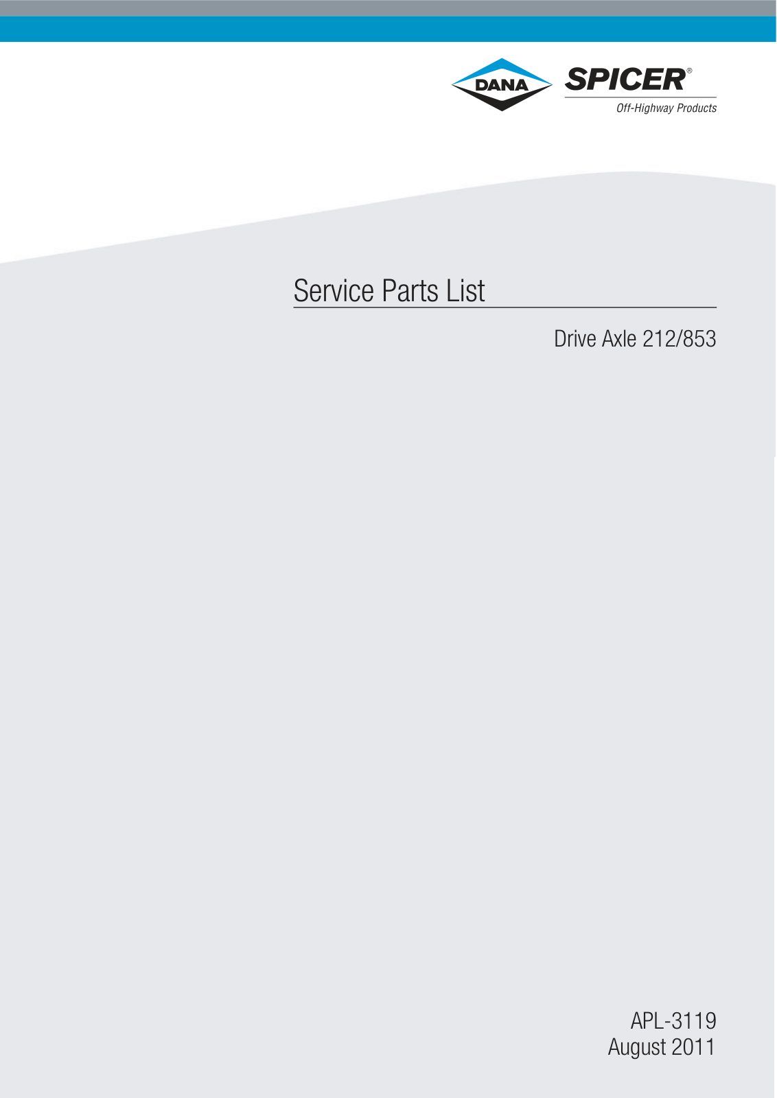 Dana Spicer 212/853 Steering Axle Parts Catalog for Bobcat PF2 - PF3A Telehandler – cover