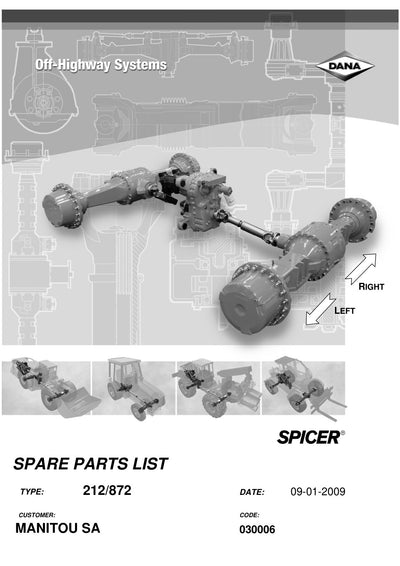 Dana Spicer 212/872 Steering Axle Parts Catalog for Manitou Telehandler – cover
