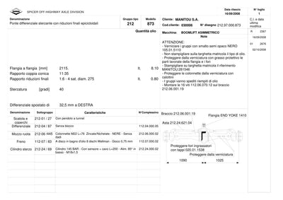 Dana Spicer 212/873 Steering Axle Parts Catalog for Manitou Telehandler – sample page 1