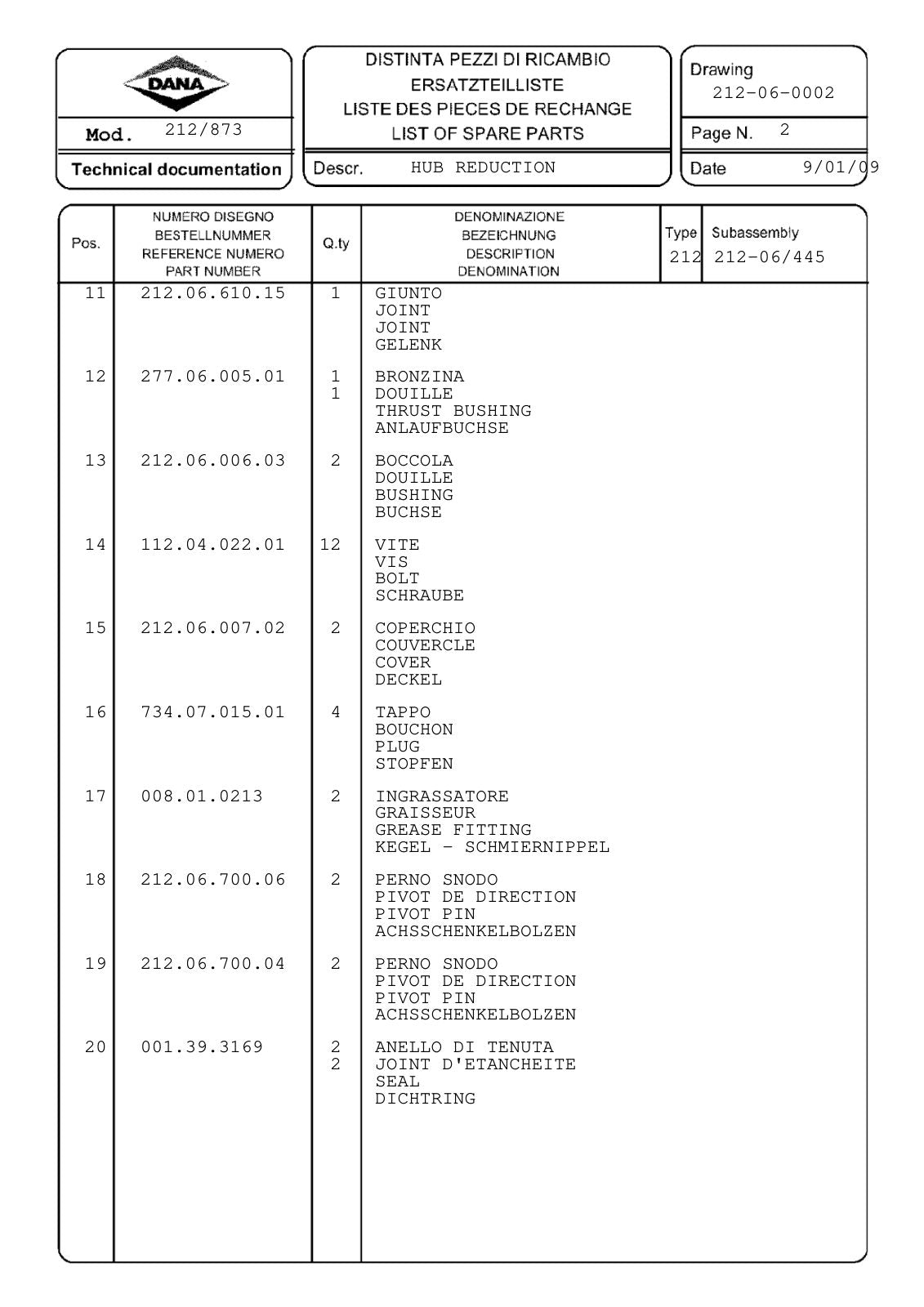 Dana Spicer 212/873 Steering Axle Parts Catalog for Manitou Telehandler – sample page 2