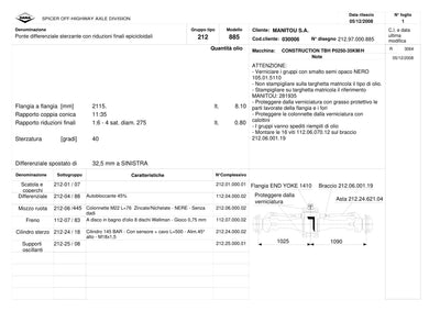 Dana Spicer 212/885 Steering Axle Parts Catalog for Manitou P0250-35KM/H Telehandler – sample page 1