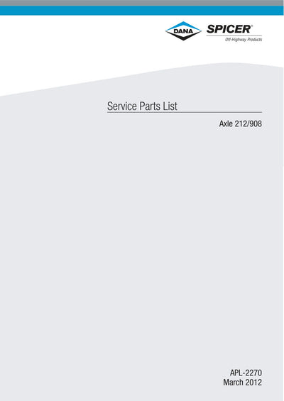 Dana Spicer 212/908 Steering Axle Parts Catalog for Manitou MANLIFT MA 250 – cover