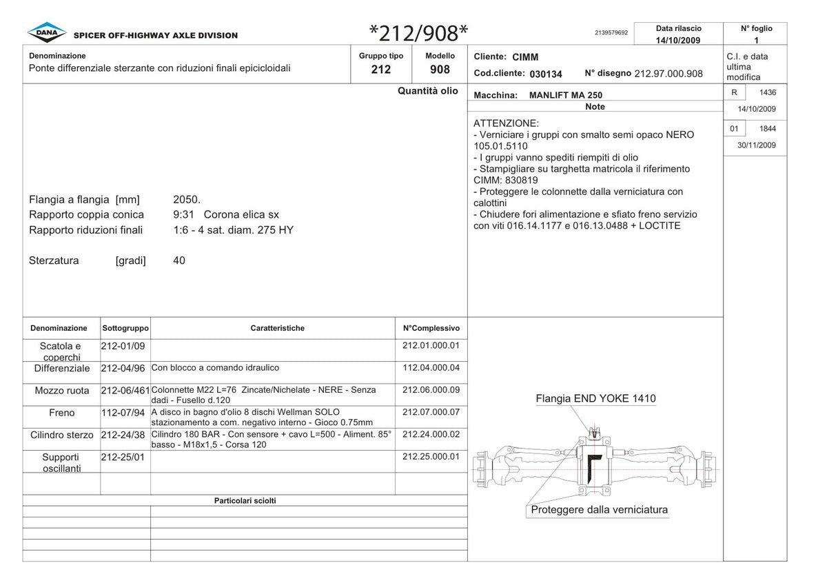 Dana Spicer 212/908 Steering Axle Parts Catalog for Manitou MANLIFT MA 250 – sample page 1