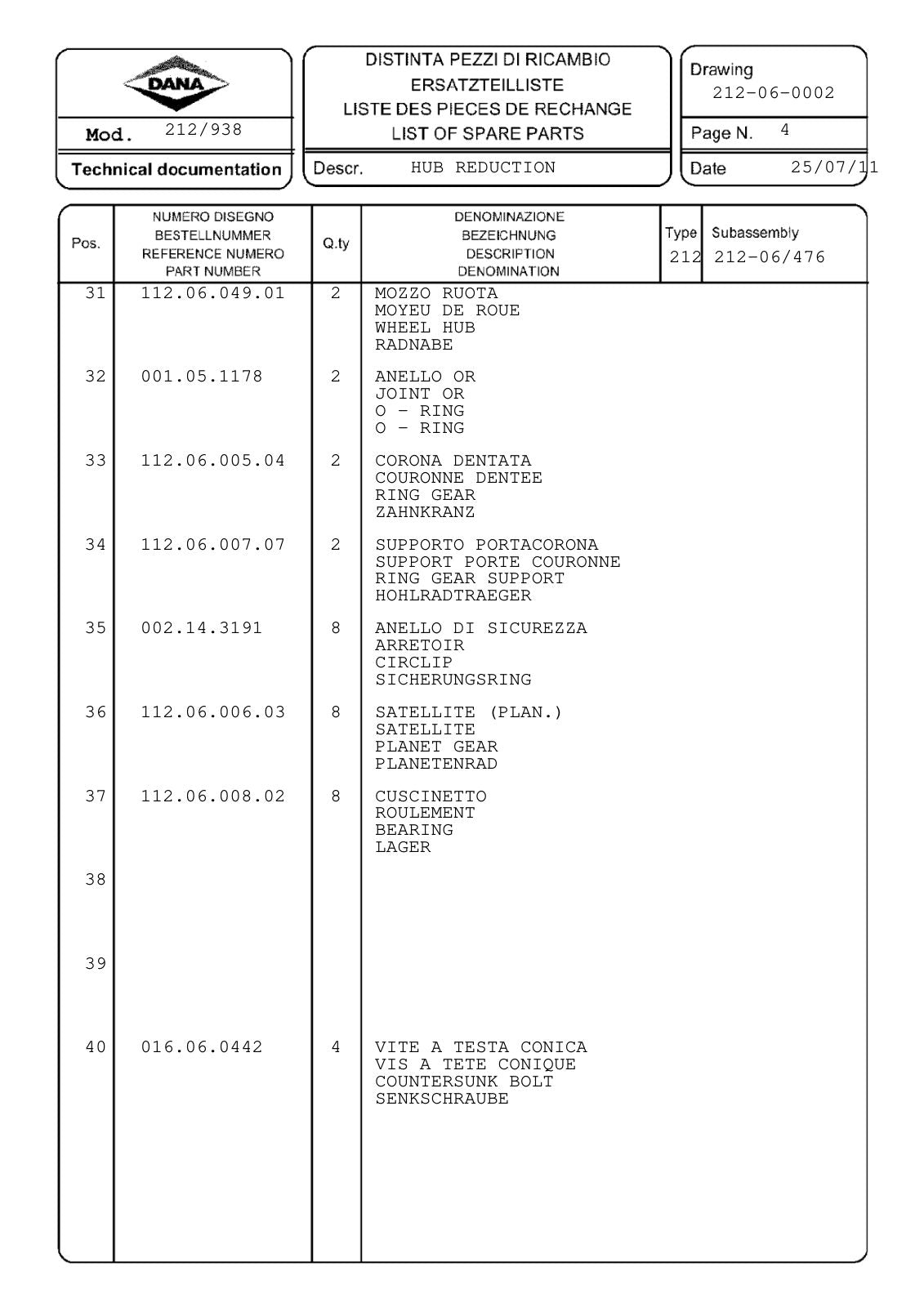 Dana Spicer 212/938 Steering Axle Parts Catalog for Manitou P0350 Telehandler (Manitou 292553) – sample page 2