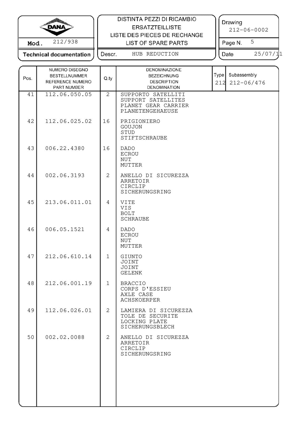 Dana Spicer 212/938 Steering Axle Parts Catalog for Manitou P0350 Telehandler (Manitou 292553) – sample page 3