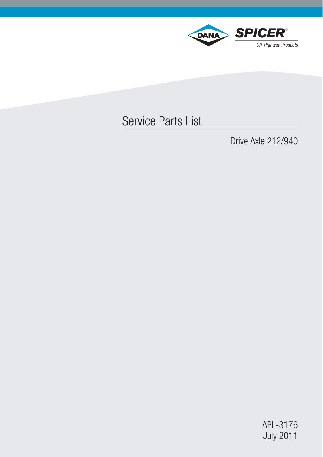 Dana Spicer 212/940 Steering Axle Parts Catalog for Manitou P0350 Telehandler (Manitou 292552) – cover