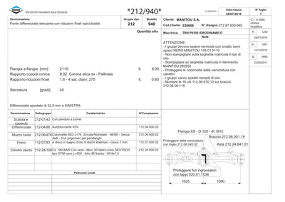 Dana Spicer 212/940 Steering Axle Parts Catalog for Manitou P0350 Telehandler (Manitou 292552) – sample page 1