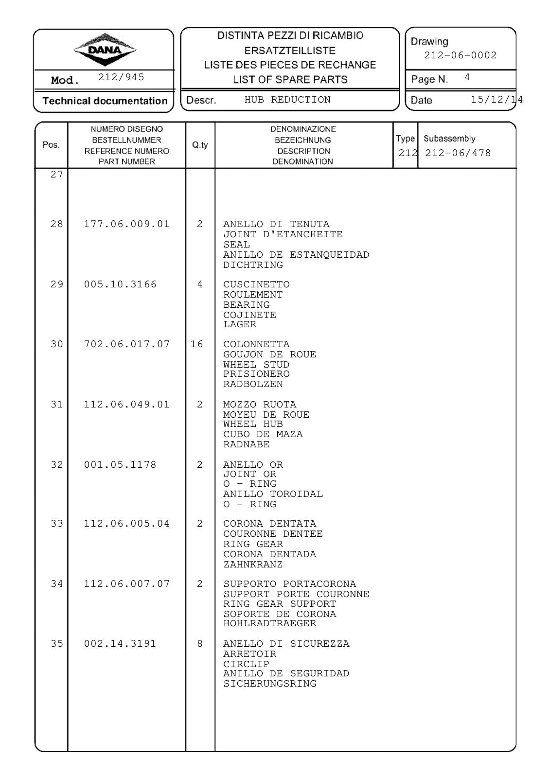 Dana Spicer 212/945 Steering Axle Parts Catalog for Bobcat PF2 - PF3A - PF3B - PF4 Telehandler – sample page 3