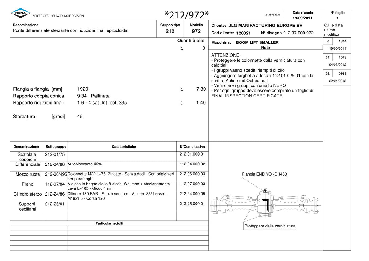 Dana Spicer 212/972 Steering Axle Parts Catalog for JLG Telehandler – sample page 1