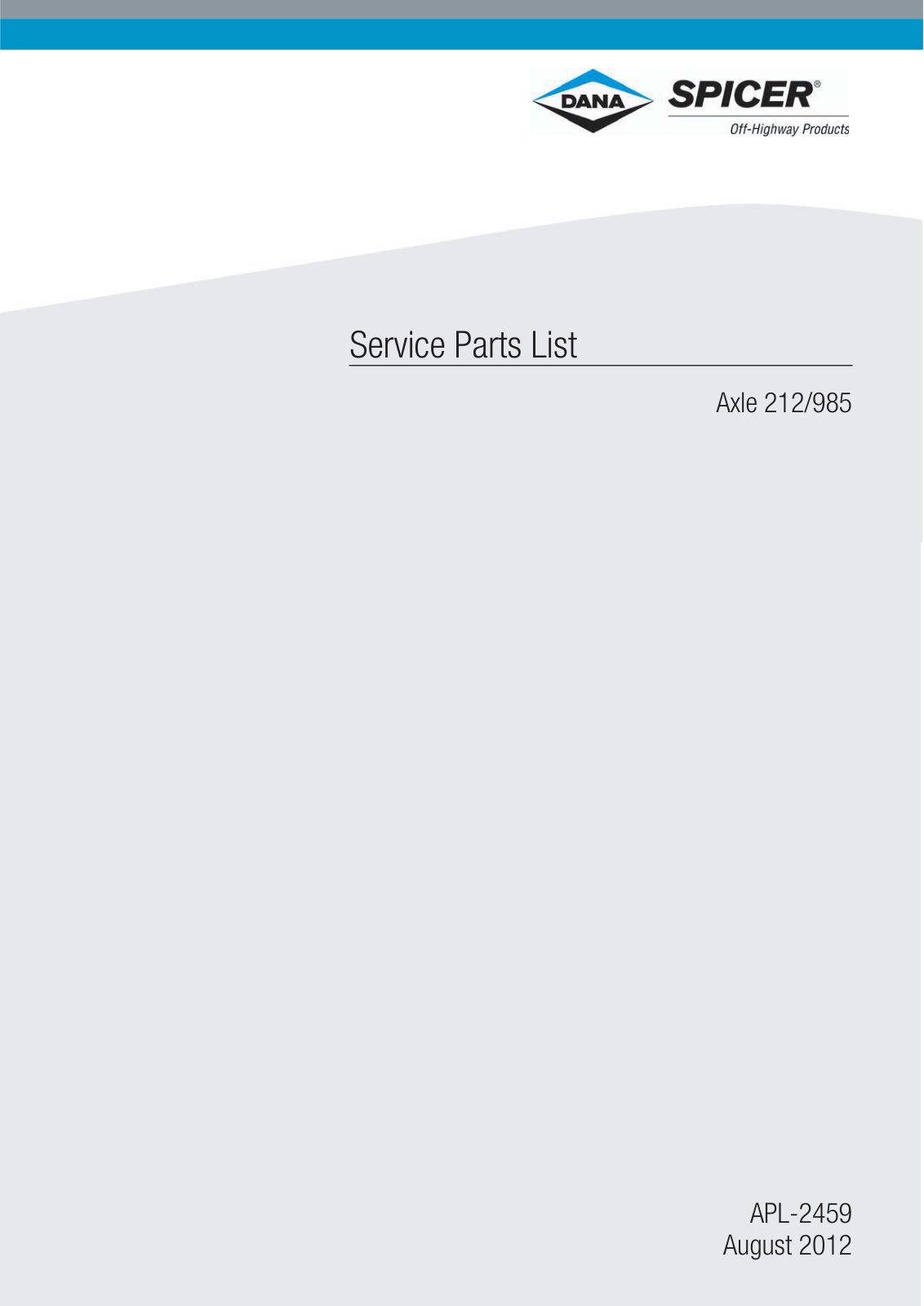 Dana Spicer 212/985 Steering Axle Parts Catalog for Sanko MST ST 7.40 Telehandler – cover