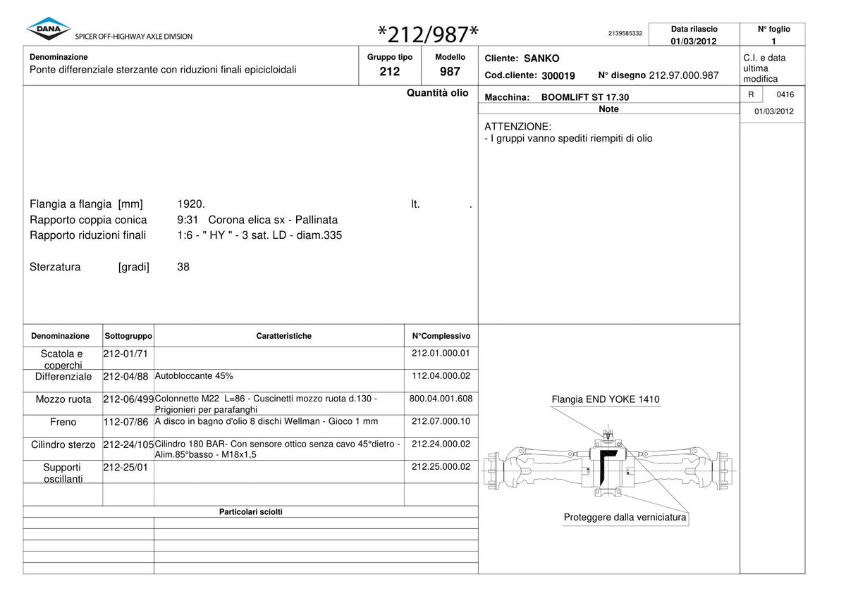 Dana Spicer 212/987 Steering Axle Parts Catalog for Sanko MST ST 17.30 Telehandler – sample page 1