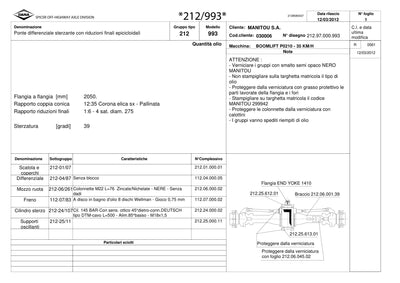 Dana Spicer 212/993 Steering Axle Parts Catalog for Manitou P0210 - 35 KM/H Telehandler (Manitou 299942) – sample page 1