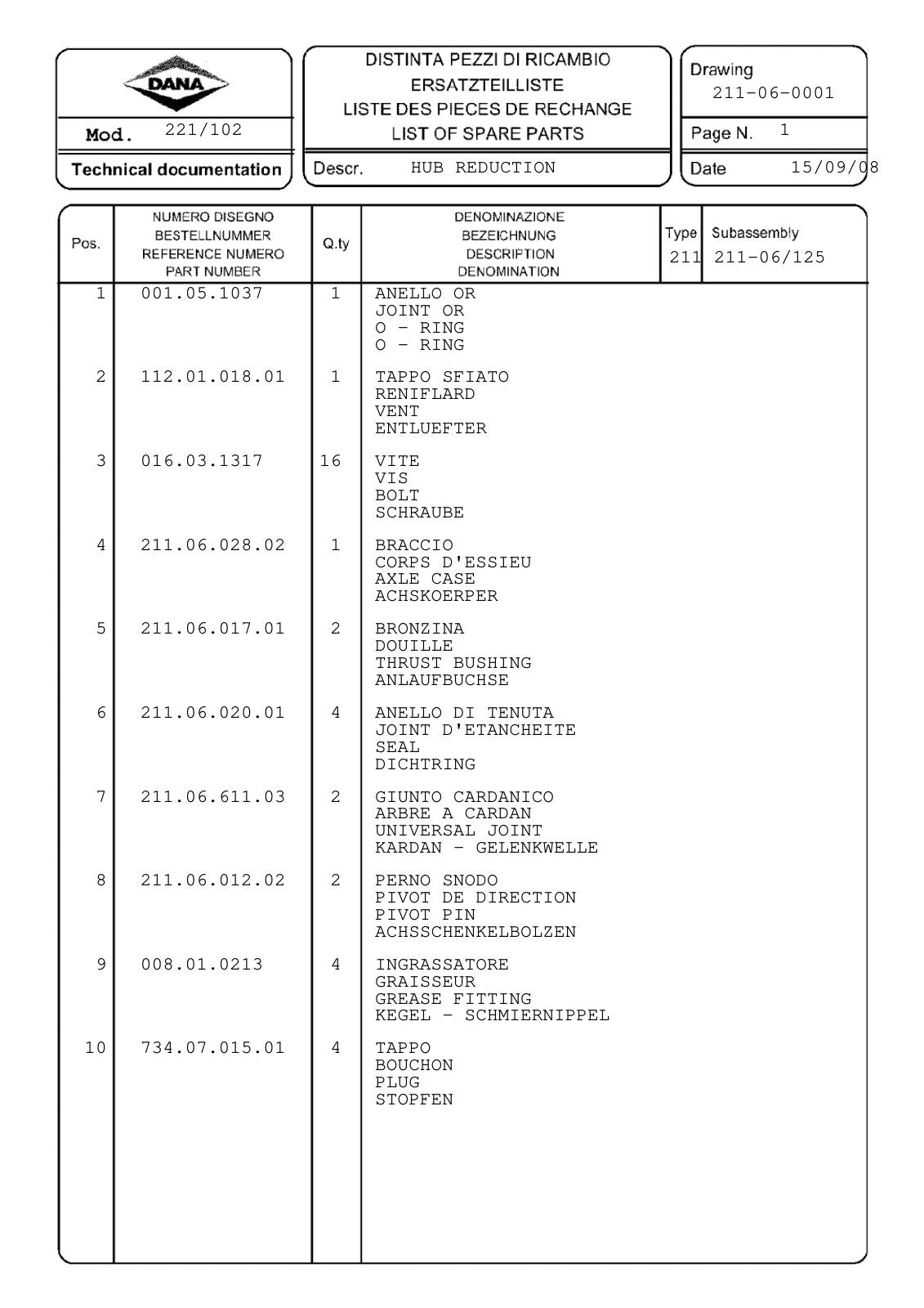 Dana Spicer 221/102 Steering Axle Parts Catalog for Manitou P0320 Telehandler – sample page 2