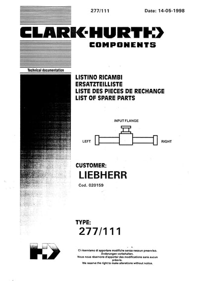 Dana Spicer 277/111 Steering Axle Parts Catalog for Liebherr – cover