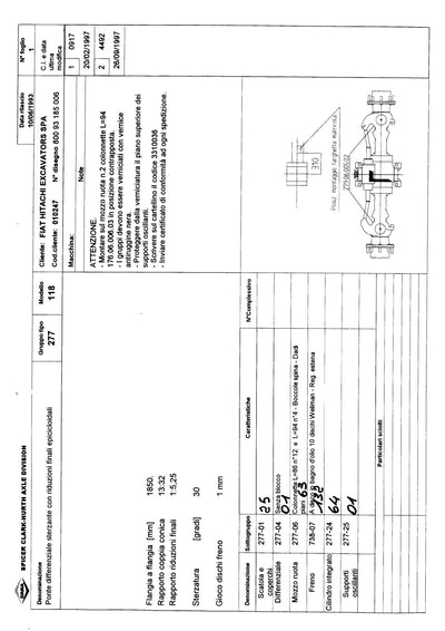 Dana Spicer 277/118 Steering Axle Parts Catalog for Fiat-Hitachi (Fiat-Hitachi 3310036) – sample page 1