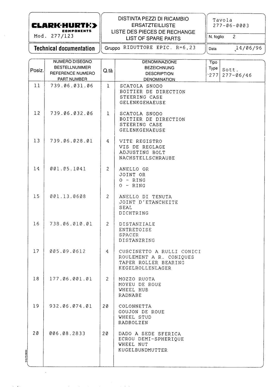 Dana Spicer 277/123 Steering Axle Parts Catalog for Italmacchine – sample page 2