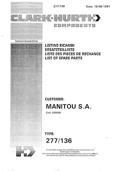 Dana Spicer 277/136 Steering Axle Parts Catalog for Manitou – cover