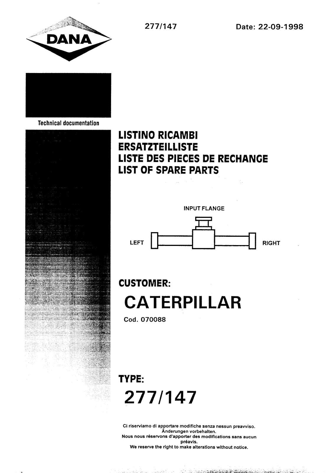 Dana Spicer 277/147 Steering Axle Parts Catalog for Caterpillar – cover