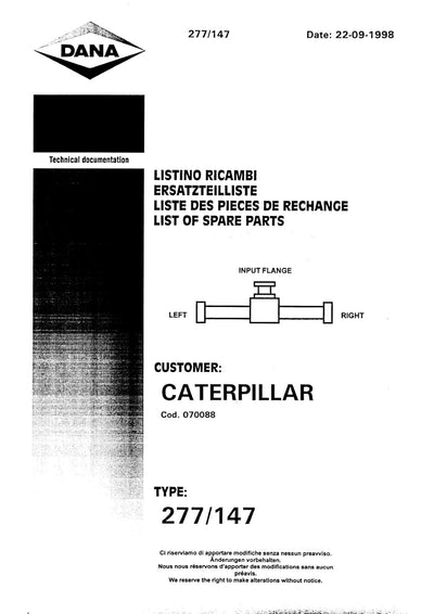 Dana Spicer 277/147 Steering Axle Parts Catalog for Caterpillar – cover
