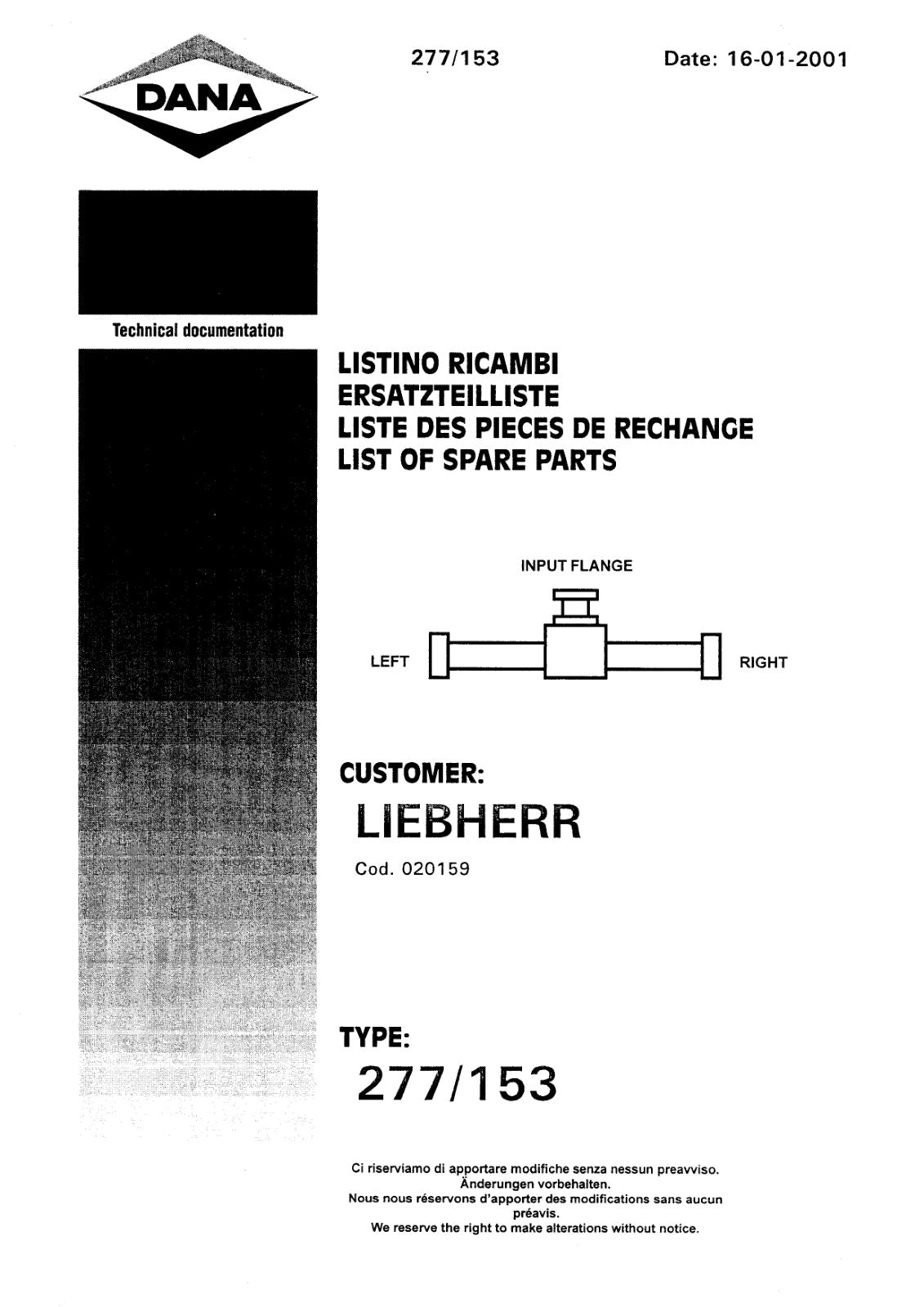 Dana Spicer 277/153 Steering Axle Parts Catalog for Liebherr A 310 B Wheeled Excavator – cover