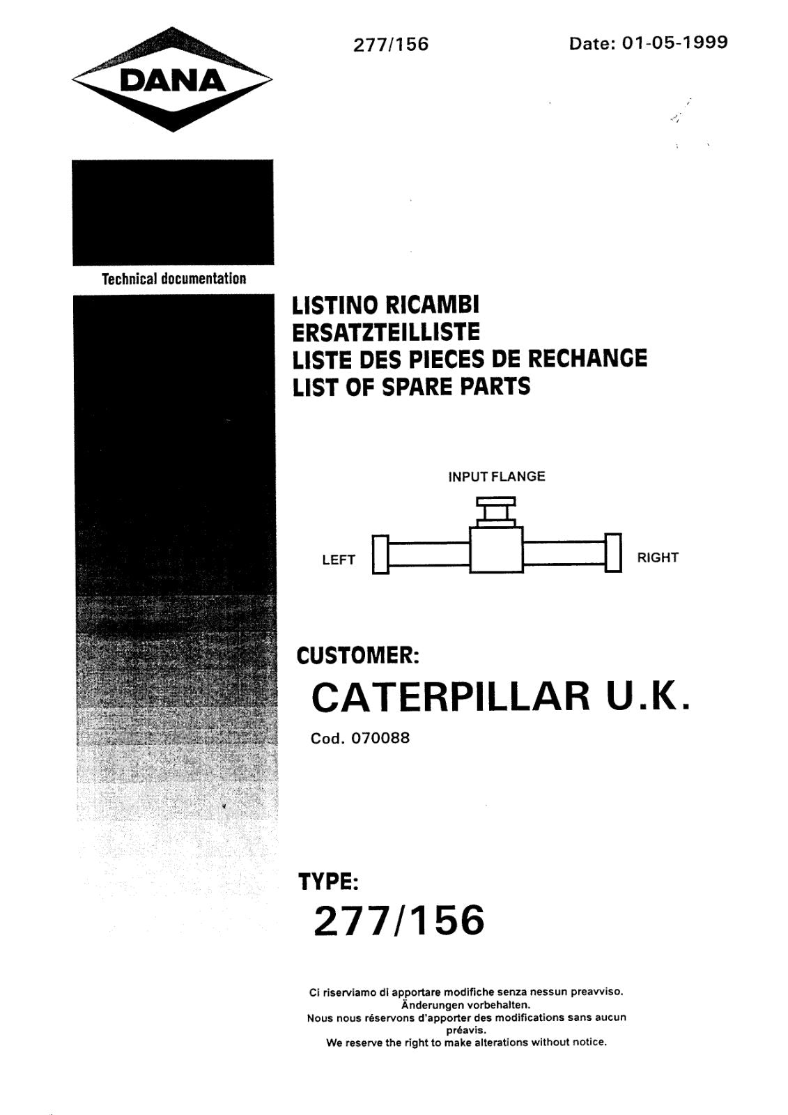 Dana Spicer 277/156 Steering Axle Parts Catalog for Caterpillar – cover