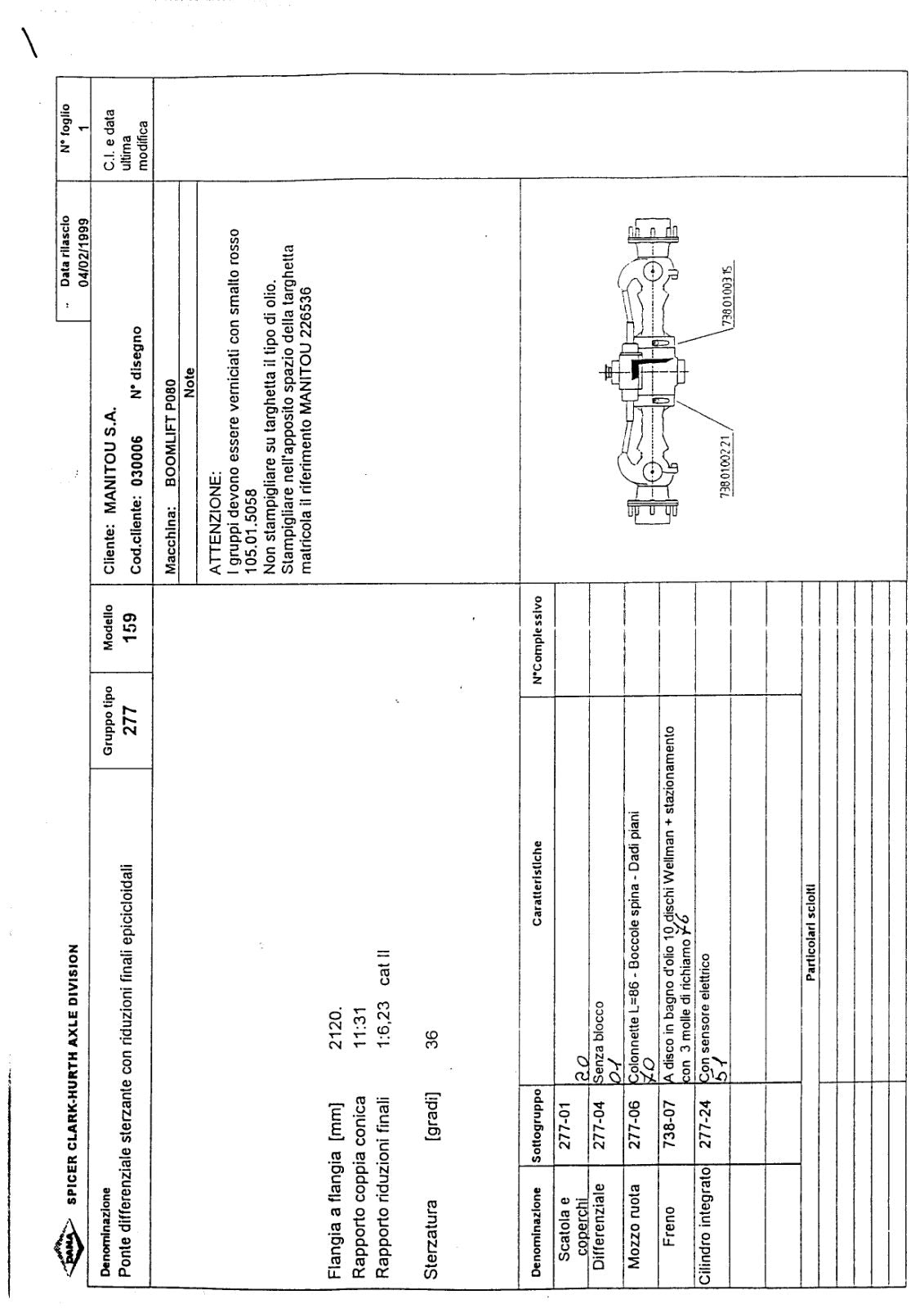Dana Spicer 277/159 Steering Axle Parts Catalog for Manitou P080 Telehandler (Manitou 226536) – sample page 1