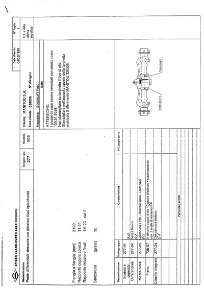 Dana Spicer 277/159 Steering Axle Parts Catalog for Manitou P080 Telehandler (Manitou 226536) – sample page 1